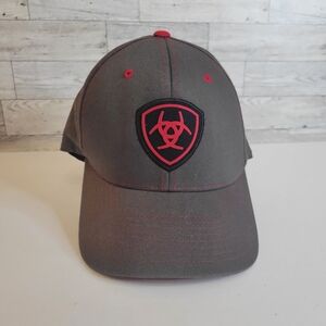 Ariat Men's FlexFit Gray Red Embroidered Logo Hat Structured Cap L/XL EUC